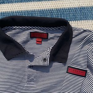 Burberry Mens L/S knit Polo, Like New! Black and white striped! Size Large! 🔥